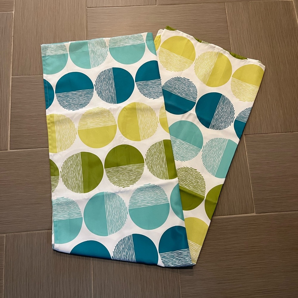 Green and blue polka dot shower curtain
